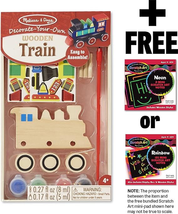 Amazon.com: Melissa & Doug Wooden Train Decorate-Your-Own Kit + Free Scratch Art Mini-Pad Bundle 