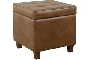 HomePop Square Tufted Storage Ottoman - Distressed Brown Faux Leather Small
