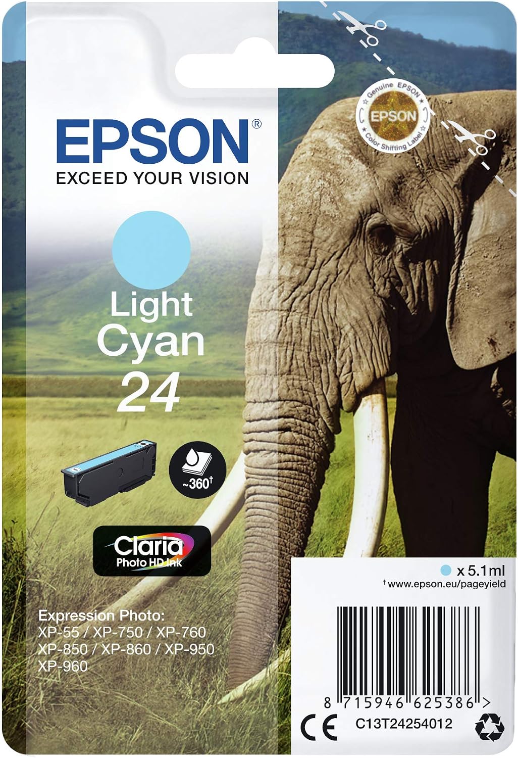 Epson 24 Light Cyan Elephant Genuine, Claria Photo HD Ink Cartridge, Standard Capacity - Image 4