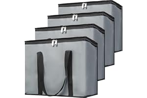 Bodaon 4-Pack Soft Cooler Bag Insulated, X-Large Collapsible Grocery Shopping Tote Bags for Food Delivery, Portable Softside, Insulated Pizza Delivery Bag, Dark Gray
