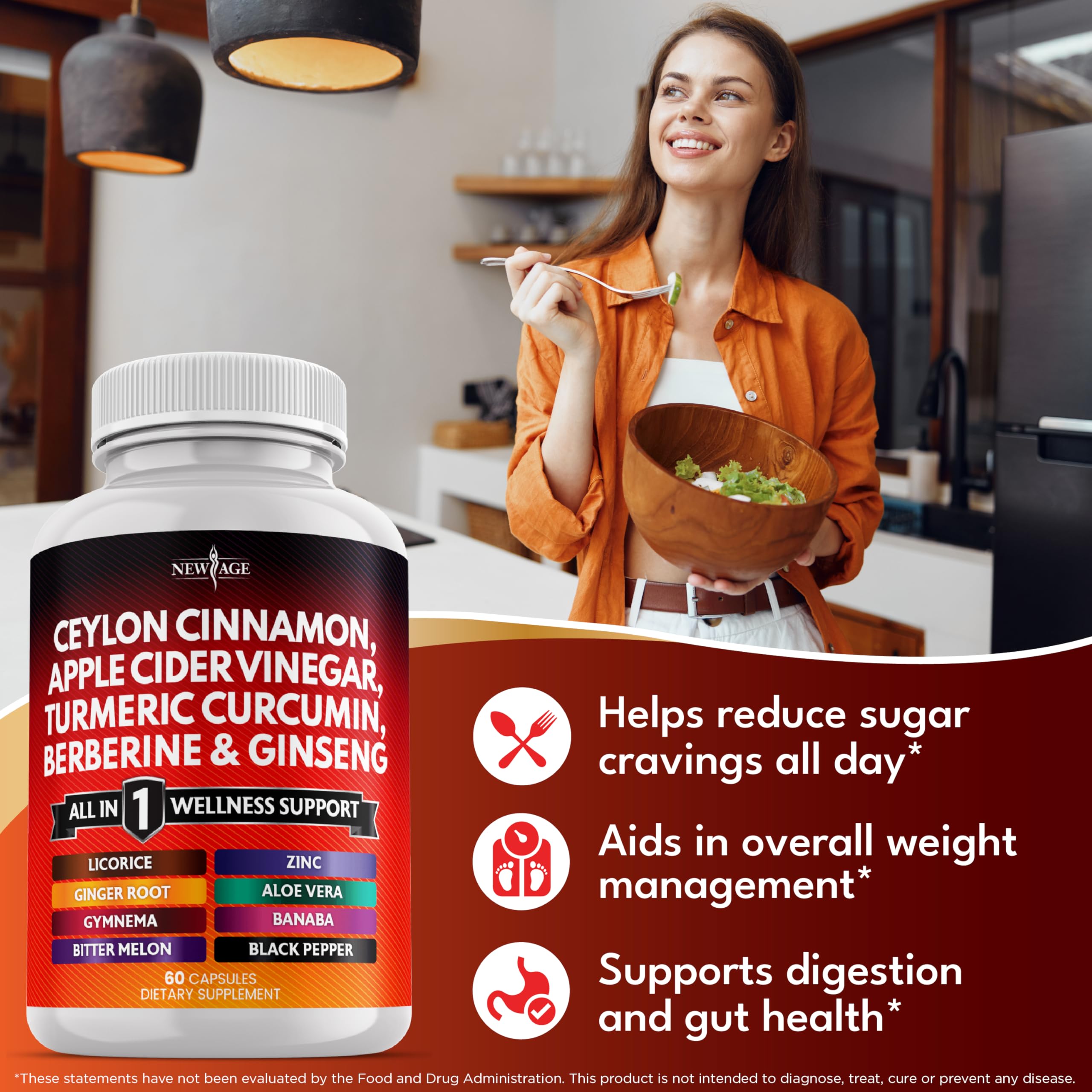 Ceylon Cinnamon, Turmeric, Apple Cider Vinegar, Ginseng, Aloe Vera, Berberine Plus Banaba, Ginger Root - 60 Count