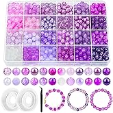 PAXCOO 720pcs Glass Beads for Jewelry Making 8mm, 24 Colors Bead Bracelet Making Kit Purple Round Loose Beads for Bracelet Earring Necklace Jewelry Making Supplies