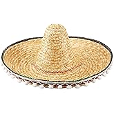 Swakuta Giant Mexican Sombrero Hat Multicolor Straw Sombrero Hat Large Cinco De Mayo Fiesta Headband for Mexican Costume (Beige-Set-1)