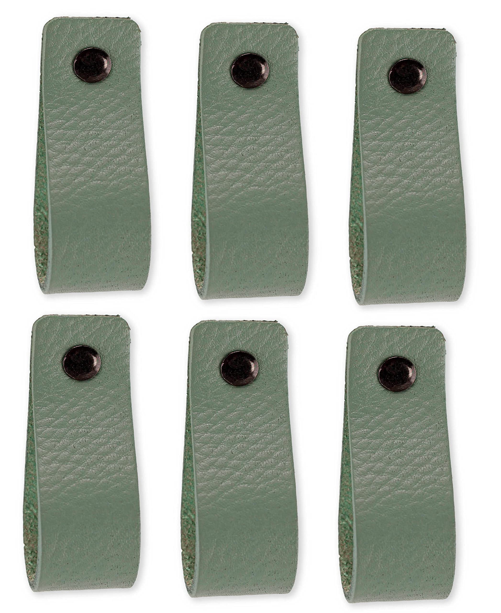 Brute Strength - Leather Handles for Furniture - Pale Green - 6 pcs - 16,5 x 2,5 cm - Cabinet Handle, Door Handle for Kitchen, Bathroom, cabinets, Dresser, Wood
