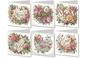 BAYUNOE 6Pcs Birthday Greeting Card Mother's Day DIY Diamond Art Painting Greeting Cards Special Shaped Diamond Blessing Folding Card Kit Arts Crafts-Mother's Day