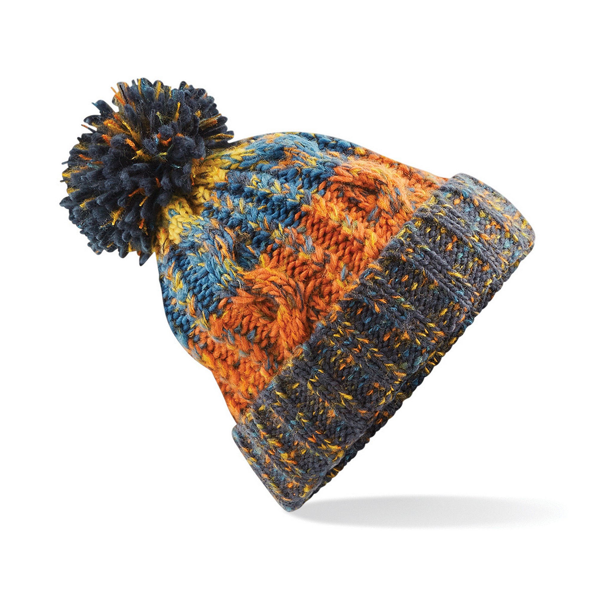 Beechfield Unisex Unisex Adults Corkscrew Knitted Pom Pom Beanie Hat Beanie, Multicolour (Retro Blue 000), One Size (Manufacturer Size:One Size)