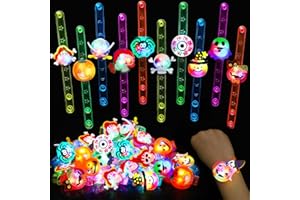 GOHEYI 24 Pack Halloween Party Favors Gifts for Kids, Light Up Bracelets Halloween Goodie Bag Stuffers Treats for Boys Girls, Halloween Classroom Prizes for Students, Light Up Glow in the Dark Party Supplies