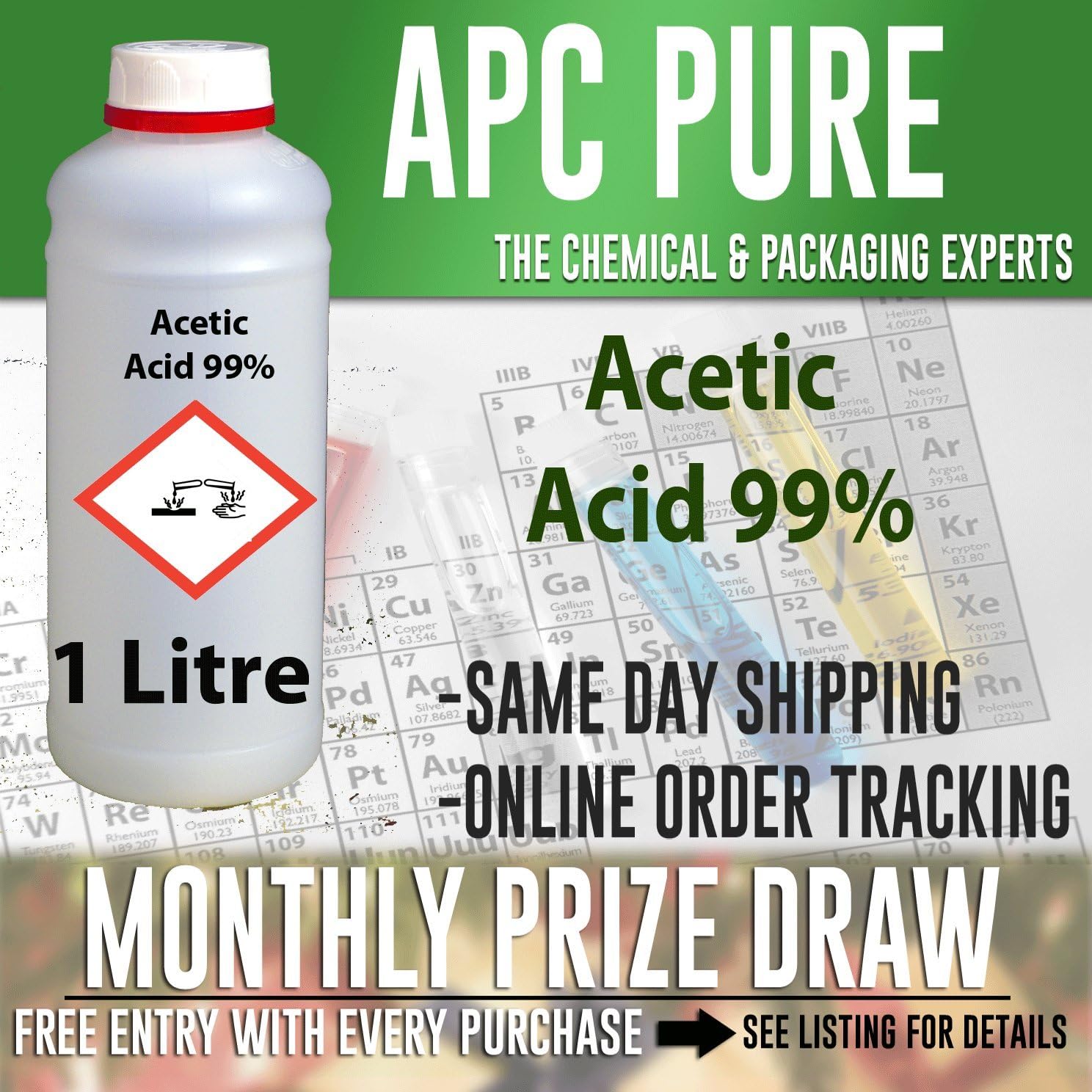 Acetic Acid 99.85 Pure 1 Litre inc Hazardous Courier Delivery Amazon