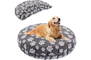 BALAPET Washable Dog Bed Covers Replacement Round Waterproof Bed Cover for Dog Soft Pet Bed Cover with Lovely Dog Paw Print and Double-Sided Usable Design,Cover Only(Dark Gray,45 * 45 * 11in)