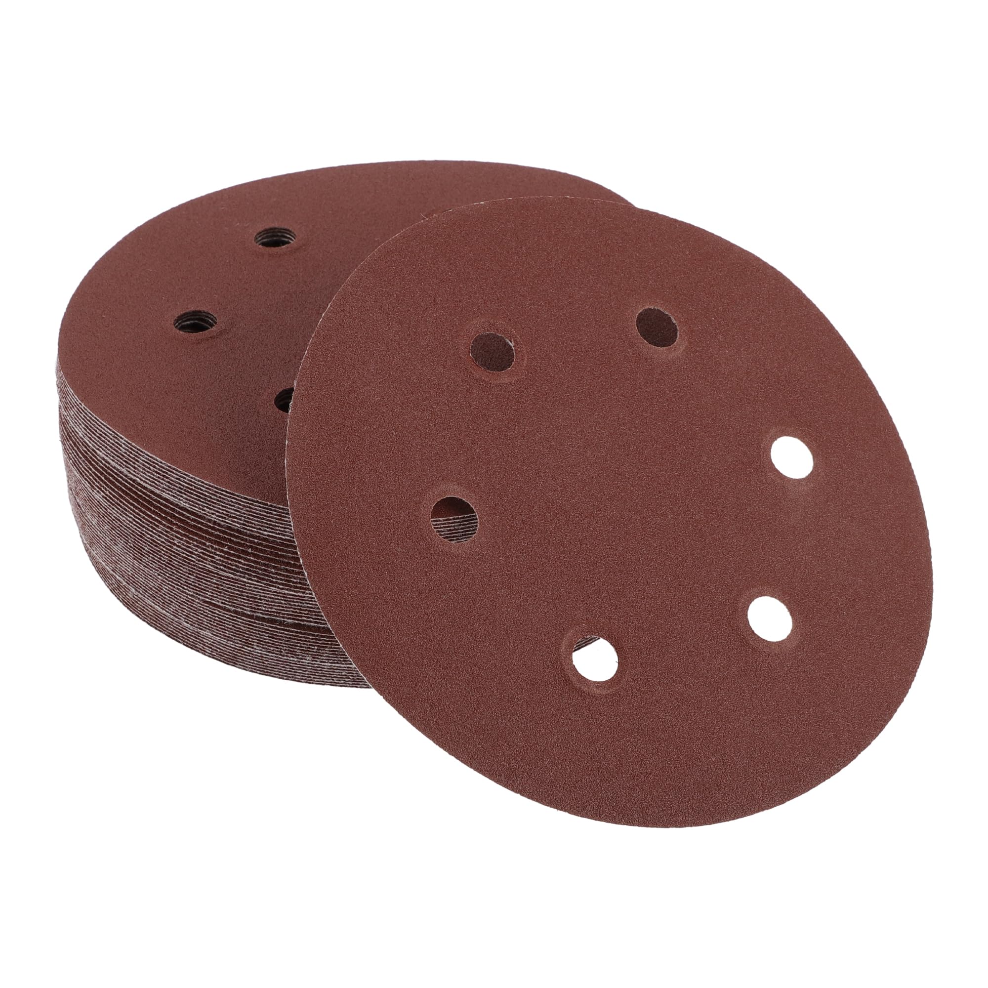Partuto 50 Pcs 6inch 6 Hole 150 Grit Universal Sanding Discs - Round Hook and Loop Sandpaper - White Paper Red