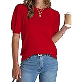 WIHOLL Women's Puff Short Sleeve Sweater 2026 Spring Summer Tops Trendy Business Causal Outfits Work Blouses Clothes