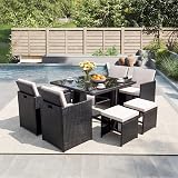 Panana 8 Seater Rattan Garden Dining Set with Table 4 Chairs 4 Stools view 2