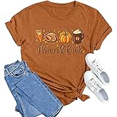 MAIHUN Women Thanksgiving Gnomes Shirts Cute Gnomie Thankful Gift Tshirt Fall Leaf Short Sleeve