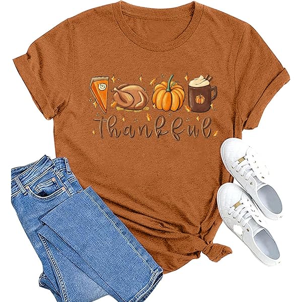 EXMIUN Thanksgiving Thankful T-Shirt For Women – Fall Leaf Letter Print Short Sleeve Top, Soft Cotton Blend Tee In Green - View #8