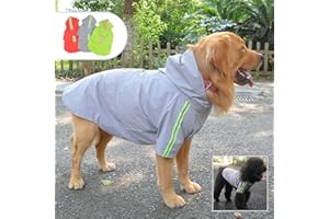 Lovelonglong Fashion Hooded Pet Dog Raincoat, Lightweight Dog Rain Jacket Zipper Closure Rain Poncho with Reflective Strip for Small Medium Large Dogs Gray XXXXL