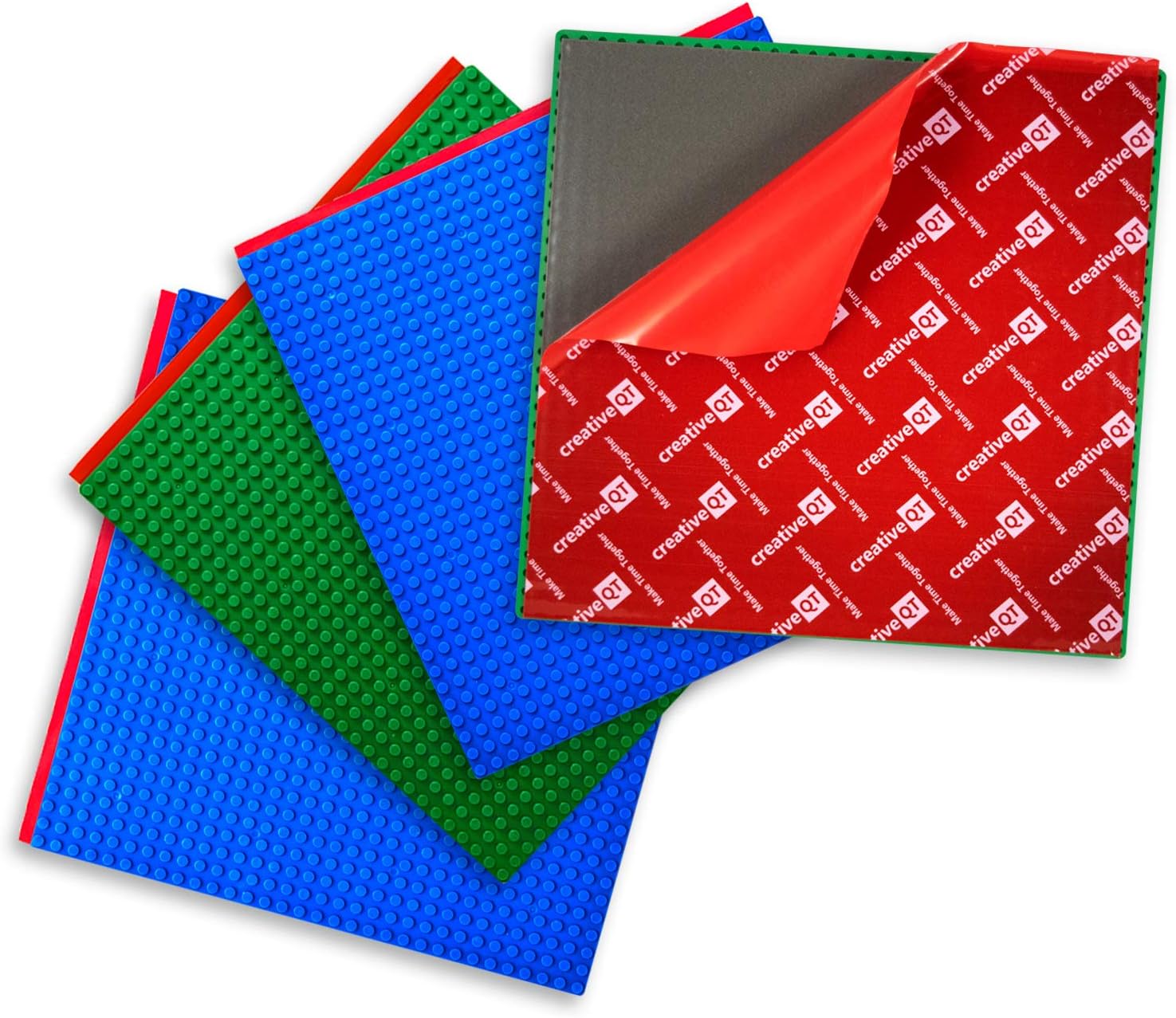 Creative QT MakerBase - Peel-and-Stick Building Blocks Baseplates 10”x10” for All Major Brands of Toy Building Sets, Sturdy Stacking Blocks Table Base, Building Bricks Play Table Top