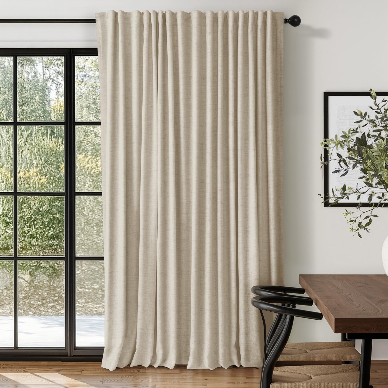 Photo 1 of 100% Blackout Shield Linen Blackout Curtains for Bedroom 84 Inches Long, Back Tab/Rod Pocket Living Room Drapes, Thermal Insulated Blackout Curtains 1 Panel Set, 100" W x 84" L, Oatmeal