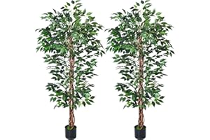 HAIHONG Artificial Ficus Tree 5FT Faux Silk Plants with Sturdy Plastic Nursery Pot,Fake Ficus Trees for Home Office Farmhouse Indoor Outdoor Decor Perfect Housewarming Gift (5FT-2Packs)