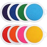 Peohud 8 PCS 7" Large Round Craft Ink Pad, 8 Colors Washable Stamp Pads, Rainbow DIY Fingerprint Ink Pad for Rubber Stamp Car