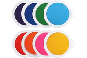 Peohud 8 PCS 7" Large Round Craft Ink Pad, 8 Colors Washable Stamp Pads, Rainbow DIY Fingerprint Ink Pad for Rubber Stamp Car