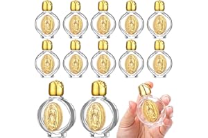 Sunnychicc 12 Pcs Catholic Holy Water Bottles 0.5 Floz Embossed Glass Holy Water Bottle with Toned Cap and Depiction Communion Gifts for Family Church(Gold,Our Lady of Guadalupe)