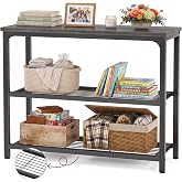 iSunirm 32" 3-Tier Small Entryway Table with Mesh Shelves, Gray Oak | Industrial Narrow Console Table with Open Storage for Entryway, Sofa Table Behind Couch for Living Room, Hallway, Foyer
