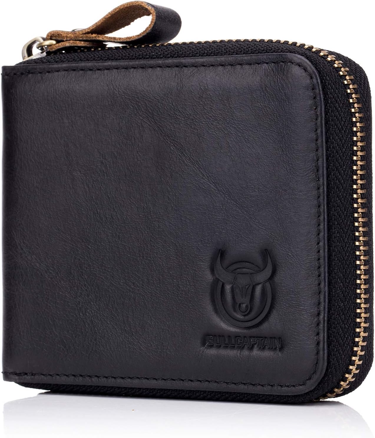 Men’s Leather Wallet,RFID Blocking Secure Zip Around Wallet ID Window Bifold Multi Card Holder Purse (Black)