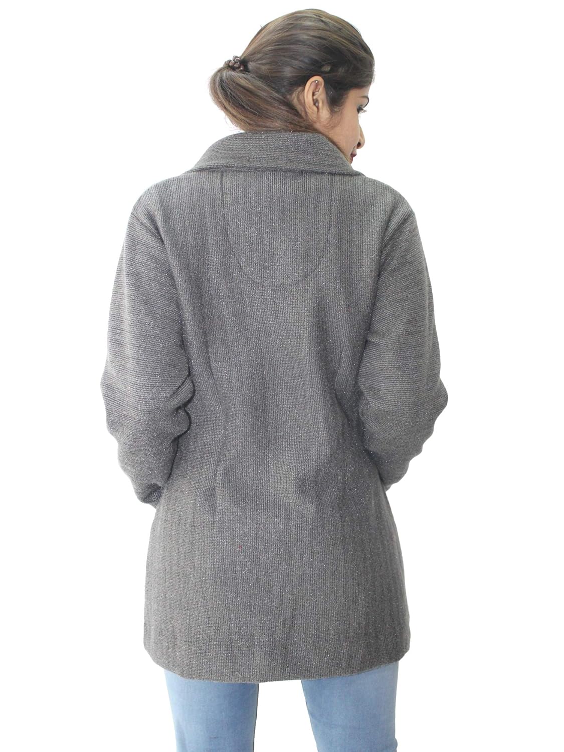 hautemoda women's woollen buttoned coat/cardigan with pockets (ad04caz11dgy_dark grey)