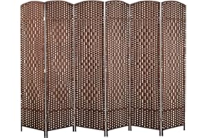 COCOSICA Weave Fiber Room Divider, Natural Fiber Folding Privacy Screen with Double Hinge & 6 Panel Room Screen Divider Separator for Decorating Bedding, Dining, Study and Sitting Room…