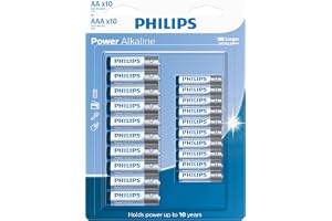PHILIPS Pilha Alcalina do Tipo AA e AAA C/10 AA E 10-AAA, Branco, Azul e Cinza, Padrão, LR036P20BP/59