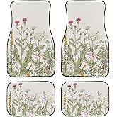 YINGQIGUAN Vintage Wildflower Car Floor Mats Universal Retro Botanical Floral Flower Plant Herbs Sage Green Leaves Floor Mats for Cars Front Rear Car Foot Mats Rugs Cute Car Accessories for Trucks