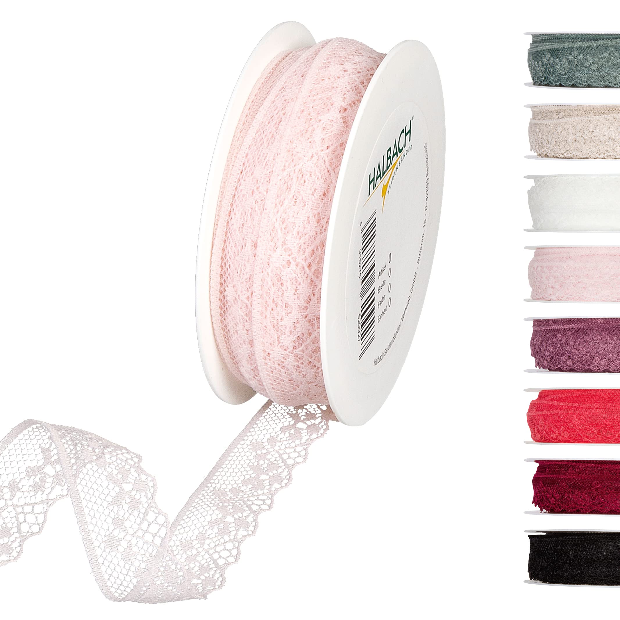 Halbach Seidenbänder Lace Ribbon 18m - Vintage Style, Silk/Polyamide Blend, Nylon, Wedding, Special Occasions, Pale Rose, Lace Trim for DIY Crafts and Decoration