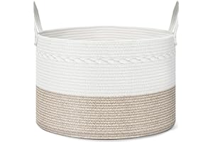 Noonkty XXL Large Blanket Basket Woven Baskets for Storage, Rope Laundry Basket, Baby Toy Basket, Wicker Basket with Handle, 21.7"D X 13.8"H Living Room Blanket Storage, Boho Basket, Brown