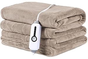 DUODUO Heated Electric Blanket 62"x84" Twin Size Warm Coral Fleece with 4 Heat Settings & 10 Hours Auto Shut Off Overheating Protectsion - Light Brown