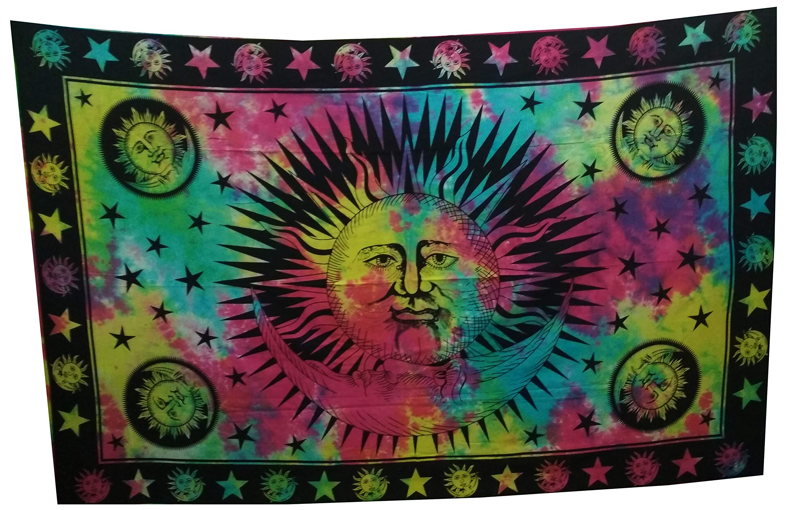 Purpledip Cotton Bed Cover Wall Poster Beach Throw 'Smiling Sun': Bohemian Hanging Tapestry (20059)