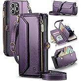 Strapurs Wallet Case Compatible with iPhone 14 Pro RFID Blocking 7-Card Holder Soft PU Leather Magnetic Snap Shoulder Strap Zipper Pocket Phone Case Fit for iPhone 14 Pro 6.1" - Purple