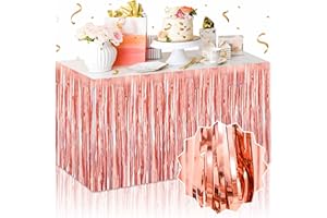 LANTIANCHEN 3 Pack Rose Gold Foil Fringe Table Skirts, Tinsel Table Skirts Streamers Garland Banner for Table Decor, Parade Float, Halloween, Christmas, Birthday, Event Party Decorations (29x108 In)