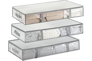 3 Pack Under Bed Storage Bags, Humid-proof Material Plastic Underbed Storage Containers, Blanket/Clothes Storage Bins with Li