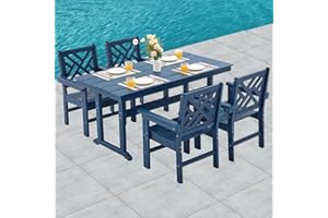 AZXZCS HDPE Dining Table Set for 4,5-Piece Outdoor Table and Chairs Include 4 Dining Chairs and 62.5" Patio Dining Table with Umbrella Hole (Blue)