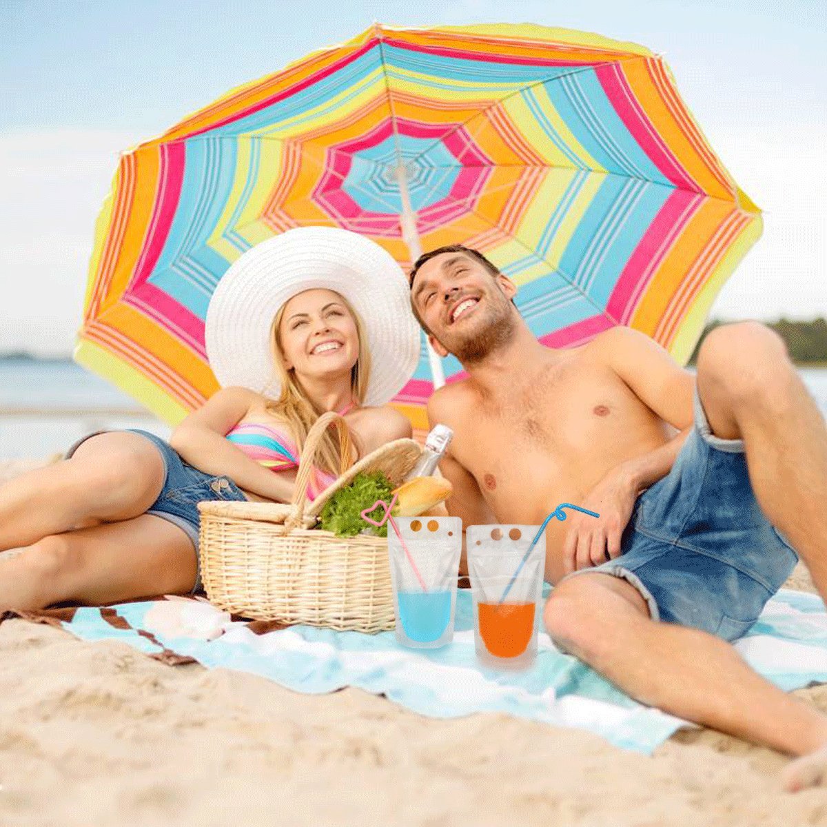 100 Pcs Zipper Plastic Pouches Drink Bags,Heavy Duty Hand-Held Translucent frosted Reclosable Stand-up Bag 2.4\