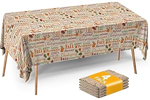 ATFUNSHOP Fall Thanksgiving Tablecloth 4 Packs 54x108 Plastic Disposable Thanksgiving Table Cloth Rectangle Fall Tablecover for Holiday Dinner Party Decorations Outdoor Picnic & Baby Showers