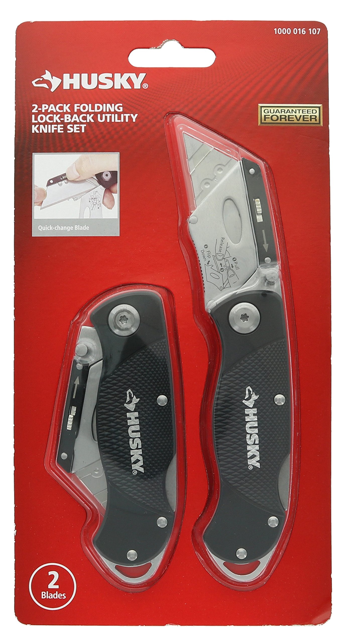 Husky Folding SureGrip Lock Back Utility Knives Multi Pack (2 x Husky