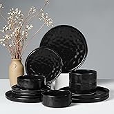 HaWare Dinnerware Sets, 12-Piece Plates and Bowls Set, Stoneware Dish Set for 4, Ceramic Dinnerware for Home Restaurant, Chip and Scratch Resistant, Microwave and Dishwasher Safe, Matte Black