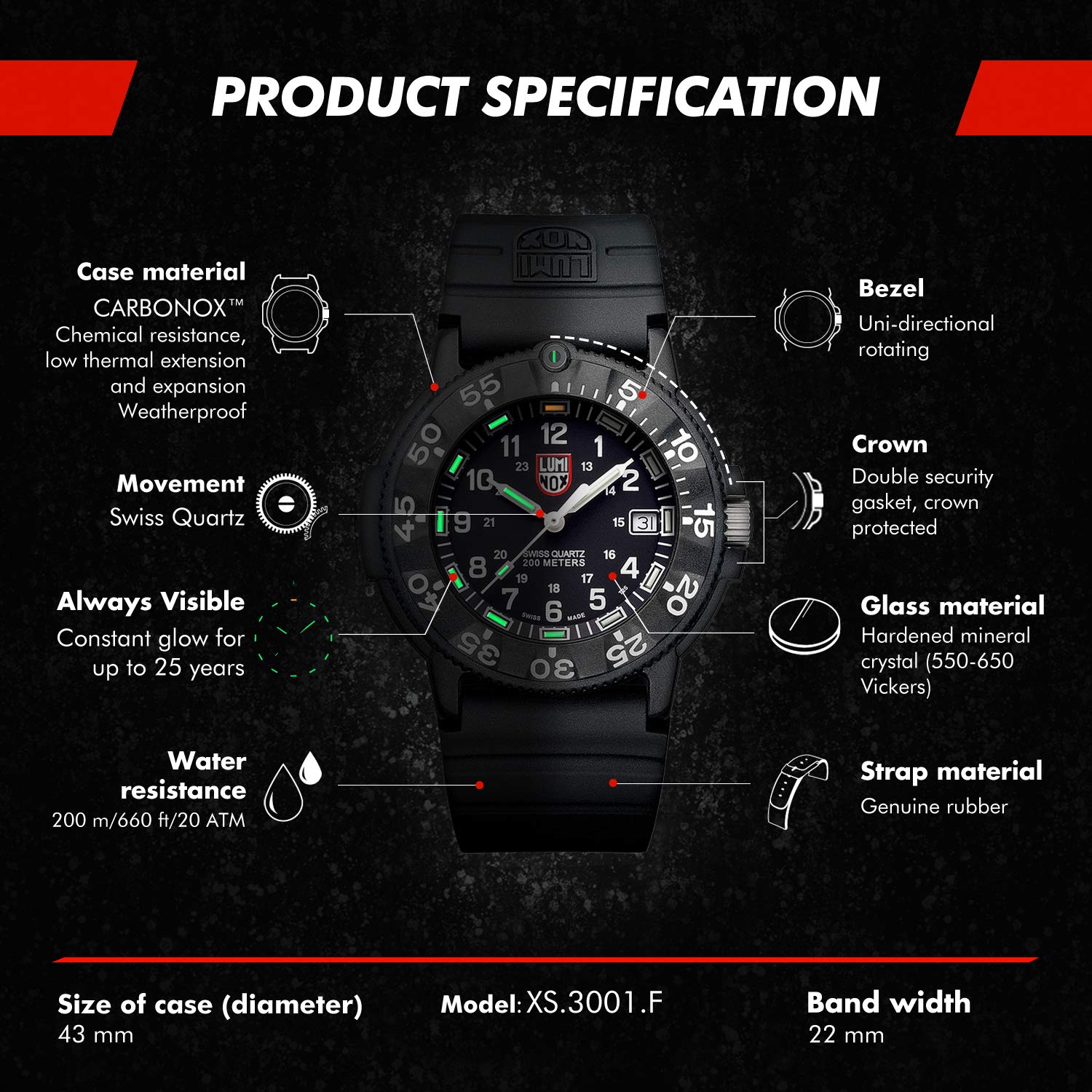 Luminox - Original Navy Seal- Mens Watch - Military Dive Watch - Date Function - 200m Water Resistant - Mens Watches - Made in Switzerland