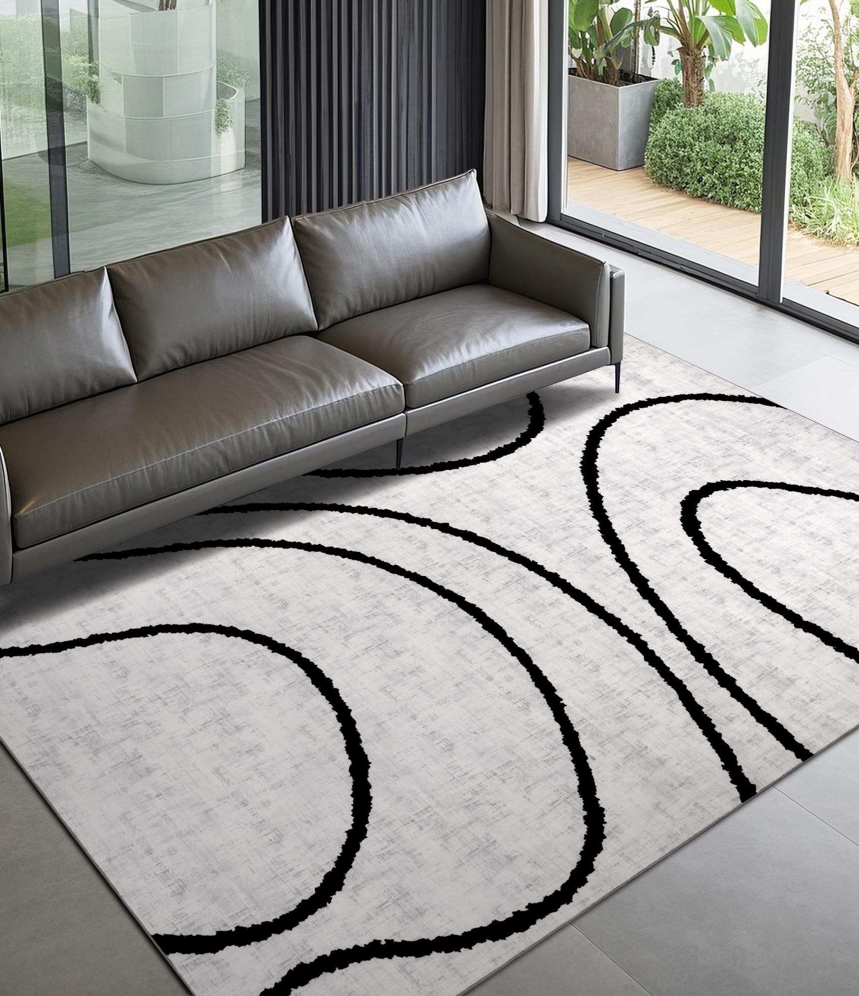 Photo 1 of YIHOUSE Modern Area Rugs for Bedroom,5x7 Washable Black and White Rug, Thin Abstract Geometric Minimalist Striped Rug, Black Rugs for Bedroom,Kitchen,Dining Room Office