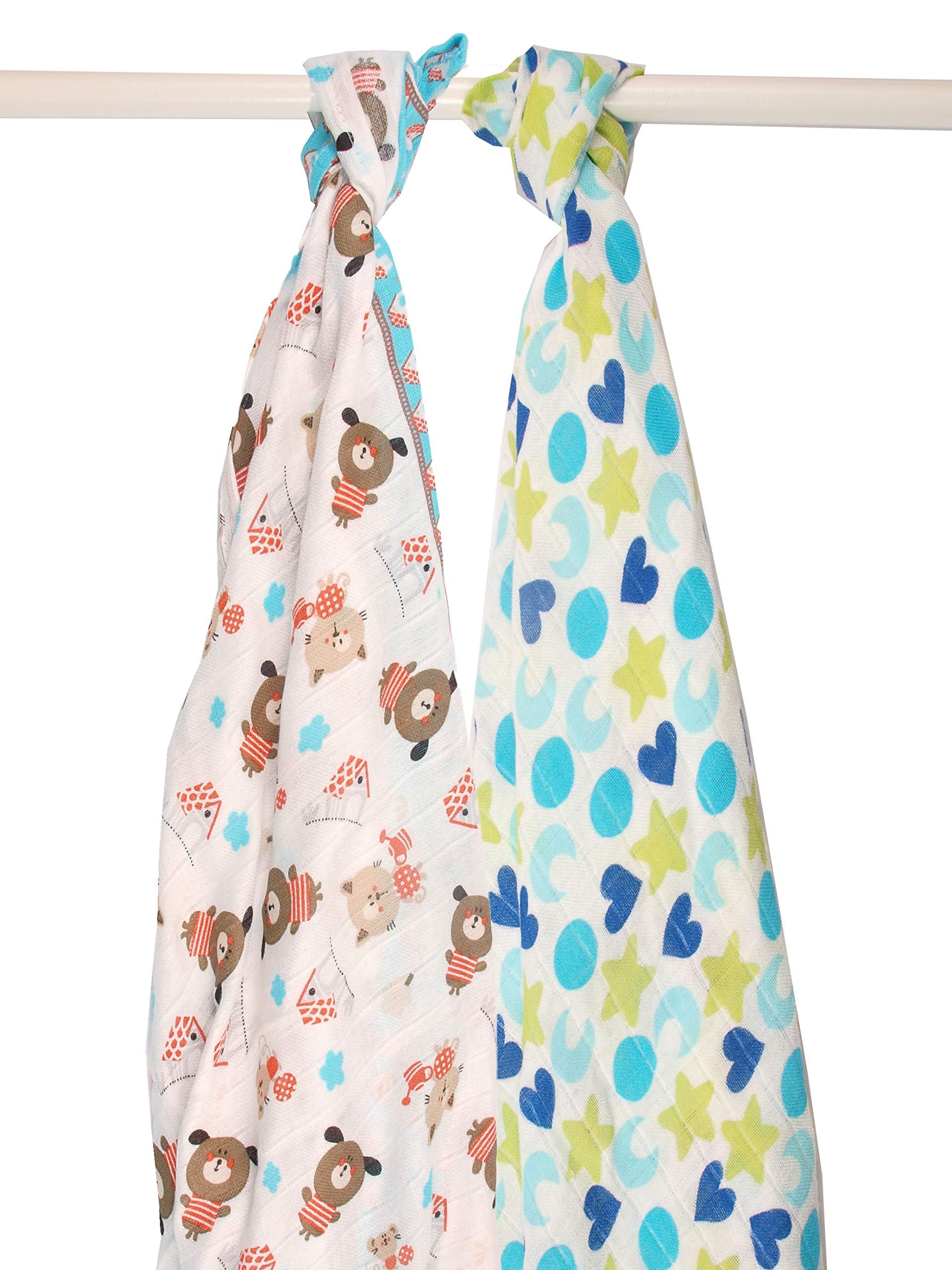 Ti TIN | Muslin Made of Natural Anti-Mites Bamboo | Soft Baby Gauze with Figures and Animals Print | Can Be Used as Roll or Sheet | 120 x 120 cm