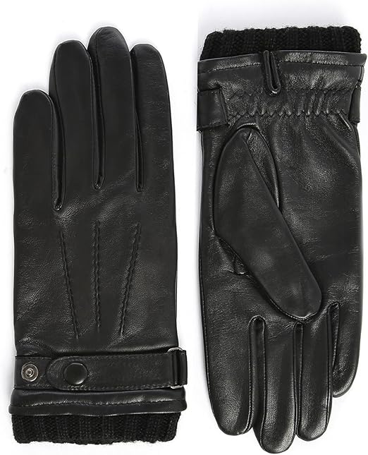 AGNELLE Gloves Men Black Smooth Leather Touchscreen