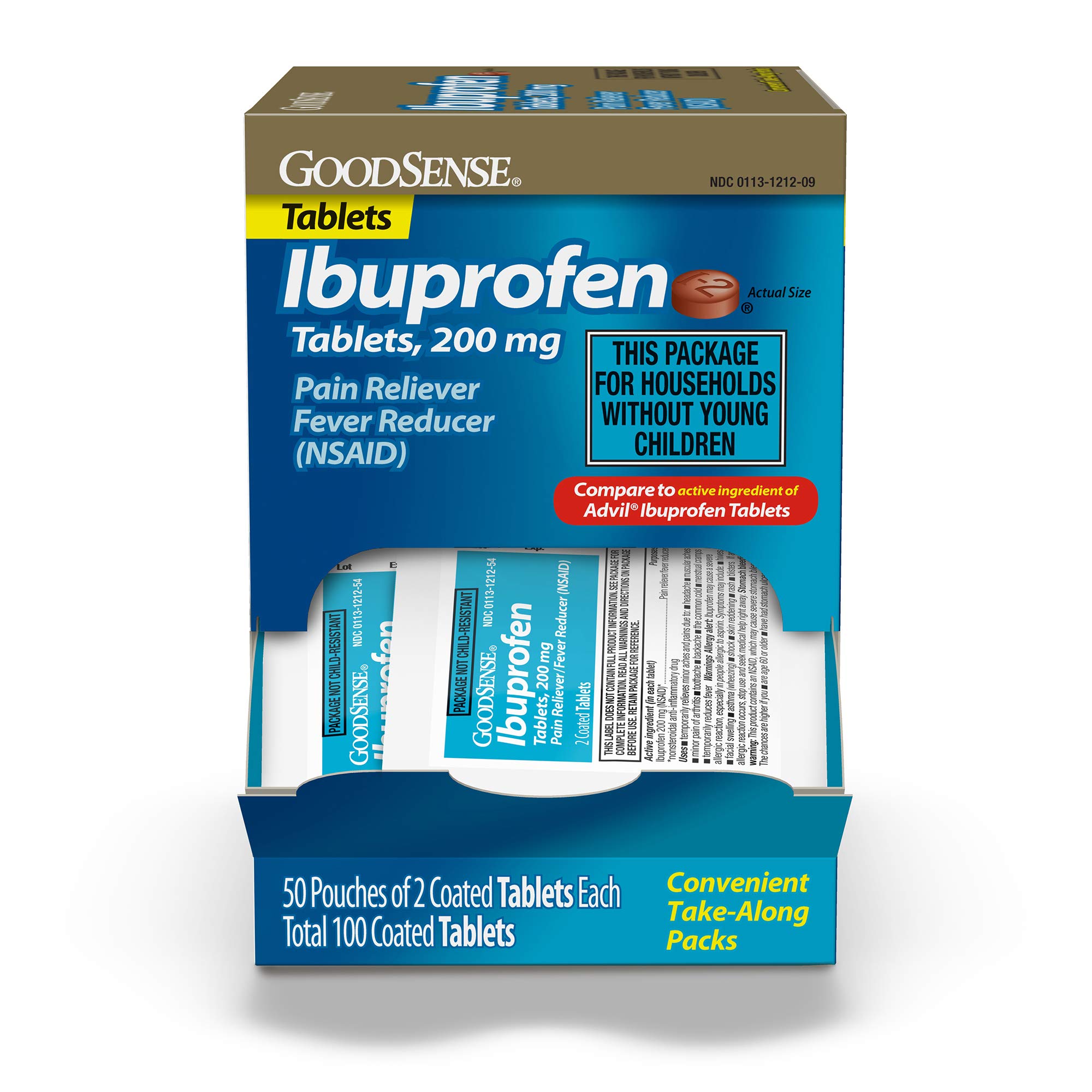 Photo 1 of 2 Pack GoodSense Ibuprofen Tablets, 200 mg, Pain Reliever and Fever Reducer, 100 Count