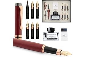 Wordsworth & Black Calligraphy Pen Gift Set, Includes Ink Bottle, 6 Ink Cartridges, Refill Converter, 6 Replacement Nibs, Luxury Bamboo, Journaling, Smooth Writing Pens [Violet Wood]