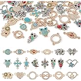 pandahall 40pcs Mixed Alloy Enamel Charms Connectors 20 Styles Colorful 2 Hole Rhinestone Owl Elephant Pendants Links for DIY Necklace Bracelet Jewelry Making